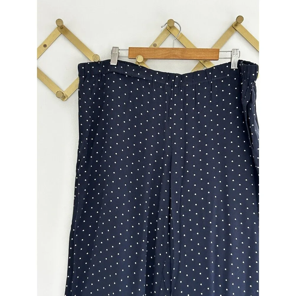 J.Jill Pants Size XL Navy Blue White Polka Dots Elastic Waist Wide Leg Nautical - Picture 3 of 8